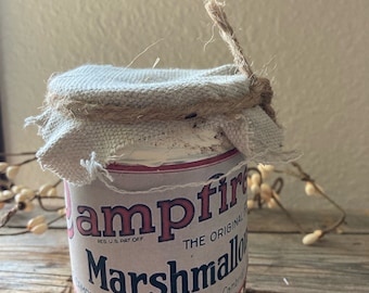 Campfire Marshmallow primitive tin /primitive tiered tray/ summer decor/ primitive summer/ vintage tin can