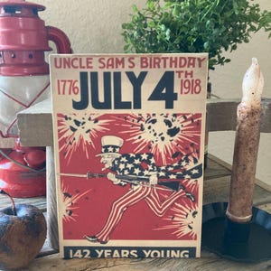 Primitive July 4 print on canvas / Americana decor/ patriotic decor/ primitive summer / primitive kitchen  /