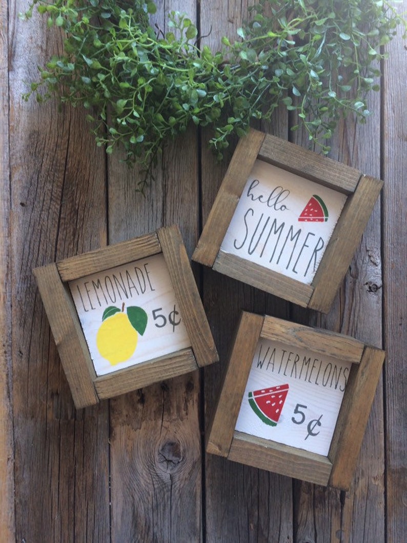 Summer Signs/ Lemonade Sign/ Watermelon Sign/ Hello Summer Sign/ Farmhouse Summer Signs/ Tiered Tray Signs / Lemon Decor image 1