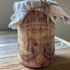 Chicken primitive tin /primitive Americana tin vintage flag summer decor/ primitive summer/ vintage tin can Americana decor