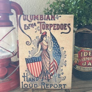 Primitive Colombian torpedos print on canvas / Americana decor/ patriotic decor/ primitive summer / primitive colonial Independence Day