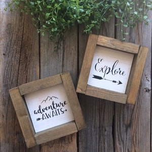 Adventure Awaits and Explore Farmhouse Signs/ Tiered Tray Signs/ Nursery Decor Explore Decor Adventure Decor