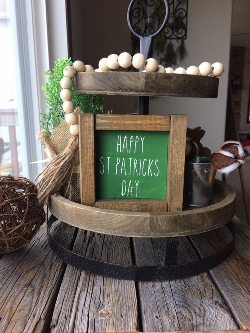 St Patricks Day Sign/ Lucky Sign/ Shamrock Sign/ St Patricks Day Decor Tiered Tray/ Farmhouse Signs Farmhouse Decor image 6