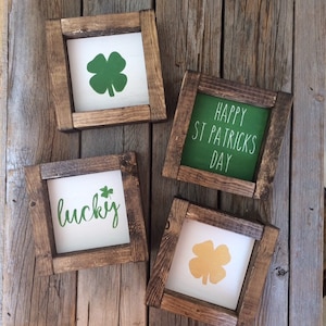 St Patricks Day Sign/ Lucky Sign/ Shamrock Sign/ St Patricks Day Decor Tiered Tray/ Farmhouse Signs Farmhouse Decor image 1