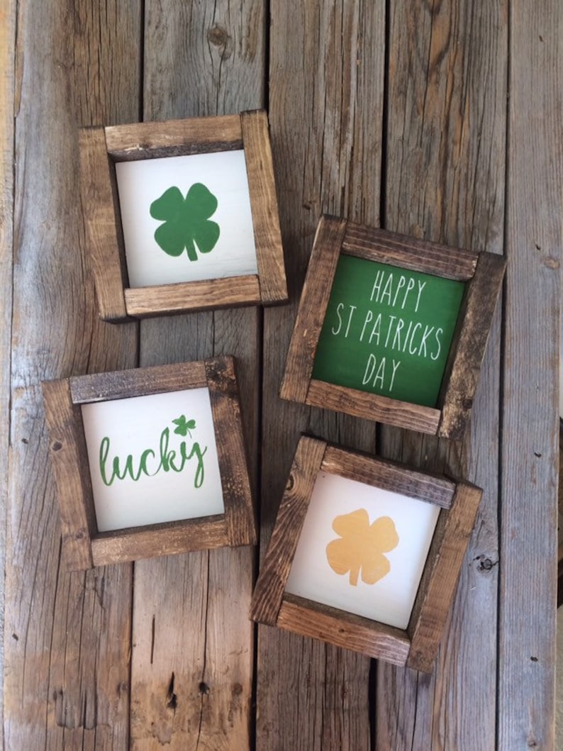 St Patricks Day Sign/ Lucky Sign/ Shamrock Sign/ St Patricks Day Decor Tiered Tray/ Farmhouse Signs Farmhouse Decor image 1