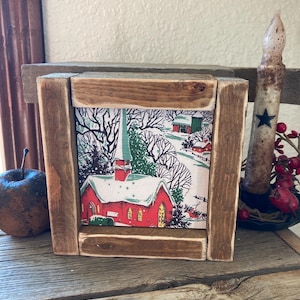 Primitive Christmas Sign with snowy church vintage Christmas Sign / Farmhouse Christmas Farmhouse  Sign/ Wood Signs / Tiered Tray Sign