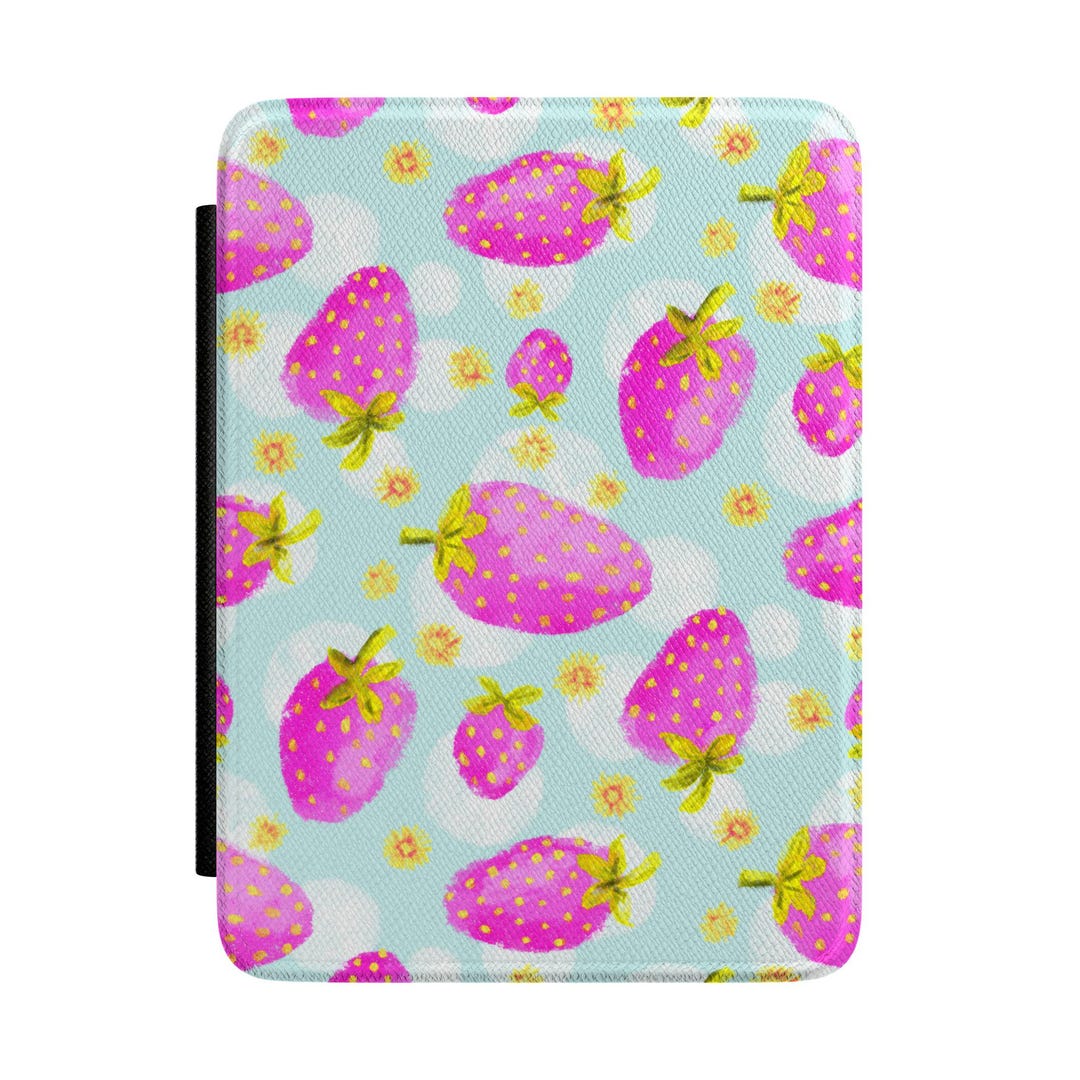 Pink Strawberry Pattern Kindle Case | Pastel Fruit Ebook Cover - Etsy