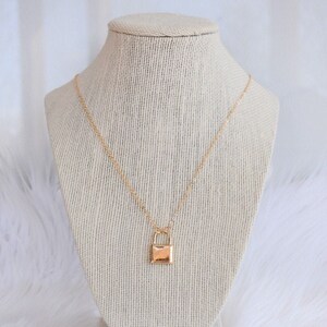 Gold Padlock Necklace, Lock Necklace, Rosary Chain Choker, Dainty Gold Necklace, Padlock Charm, Gift For Bestie