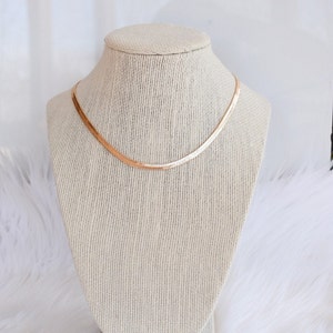 Gold Herringbone Necklace, Gold Snake Chain, Flat Chain Necklace, Flat Herringbone, Rosary Chain Choker, Thick Chain Necklace