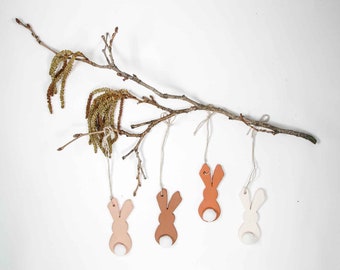 EASTER BUNNY set of 4 Easter pendants white/terracotta in a cream-colored gift box / - ONLY 2 x AVAILABLE -