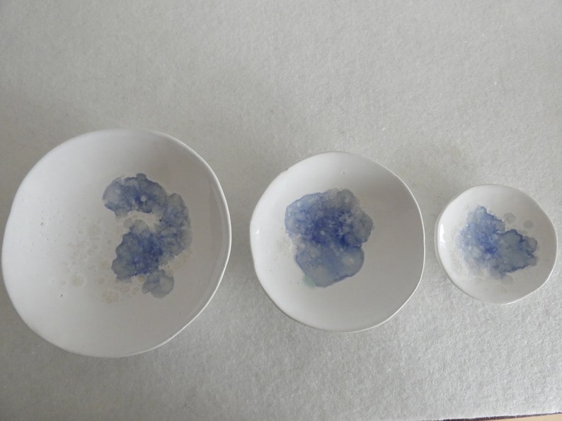 Set of 3 ceramic jewelry bowls aquamarine image 2