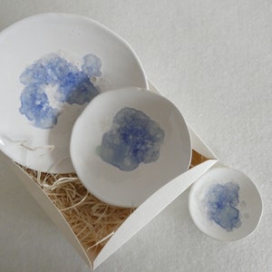 Set of 3 ceramic jewelry bowls aquamarine image 1