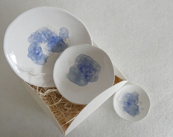 Set of 3 ceramic jewelry bowls - aquamarine