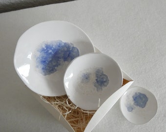 Set of 3 ceramic jewelry bowls - aquamarine