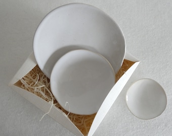 3er Set Schmuckschälchen aus Keramik - weiß
