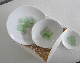 Set of 3 ceramic jewelry bowls - emerald