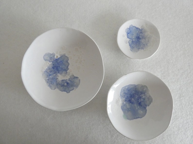 Set of 3 ceramic jewelry bowls aquamarine image 3