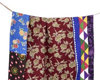 Solid Plain Kantha Quilt Indian Reversible Bedspread Bedding Throw Twin Blanket