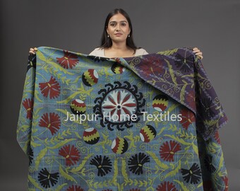 Super special hand embroidery vintage kantha quilt, kantha, blanket, recycled kantha blanket, handmade gift, bedding, vintage kantha plaid