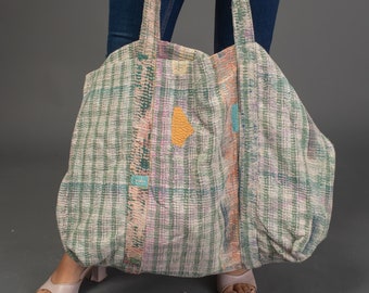 Vintage kantha Cotton bag, big size bag, shoulder bag, kantha XL bag, tote bag