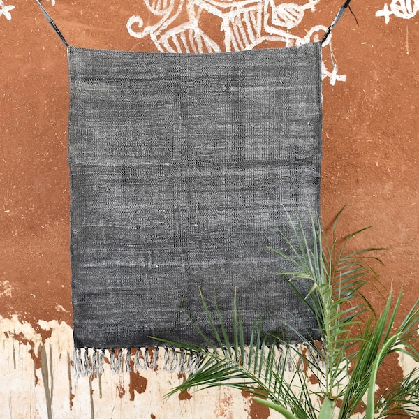 Handwoven Black Cotton Dhurrie Rug, Geometric Kilim, 4x6 ft