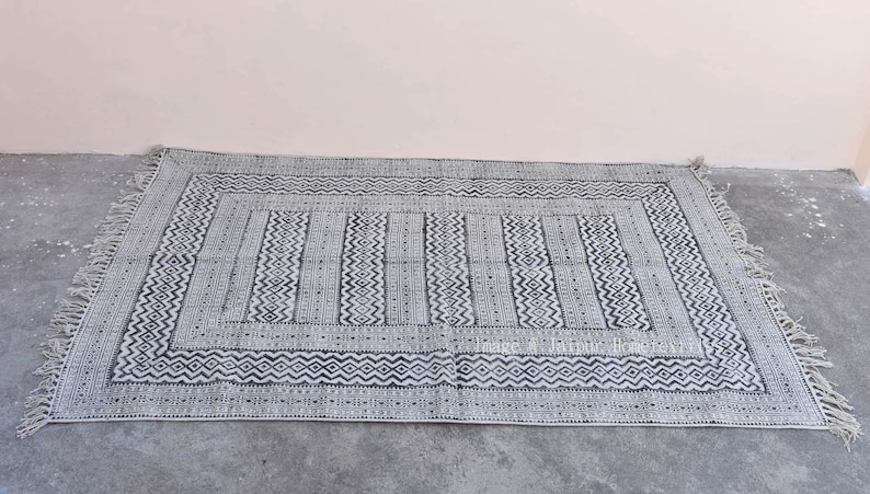 Großer Indischer Teppich, Baumwollteppich, Gewebter Teppich, Dekoteppich, rustikaler Teppich, dekorativer Teppich, Boho Teppiche, indische Teppiche, Bild 3