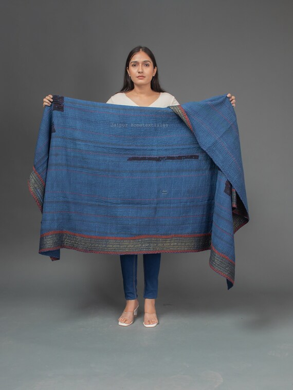 Super Special Vintage Indigo Kantha Quilt, Kantha, Blanket 