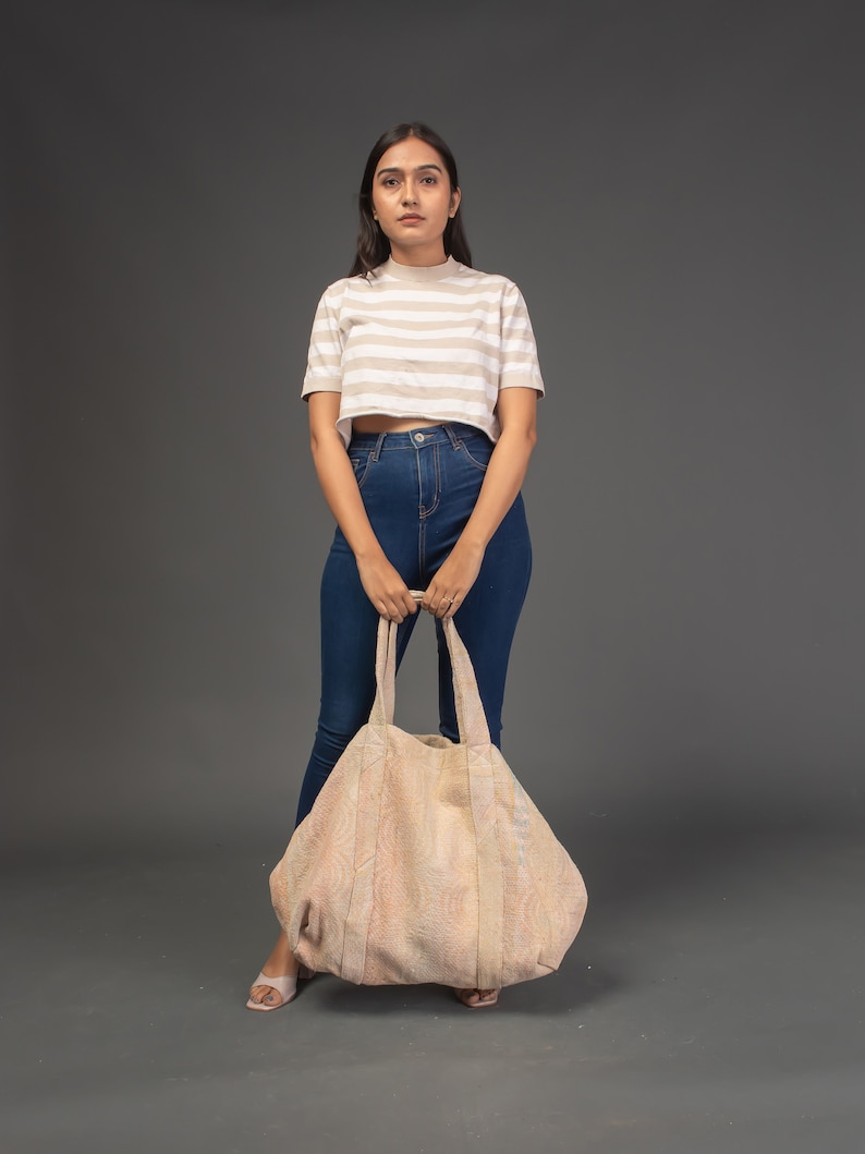 Vintage kantha Cotton bag, big size bag, shoulder bag, kantha XL bag, tote bag image 2