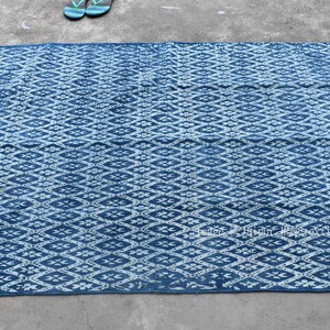 Indigo Block Printed Cotton Dhurrie Rug, 4x6 Ft, Handmade Indian Rug - Etsy