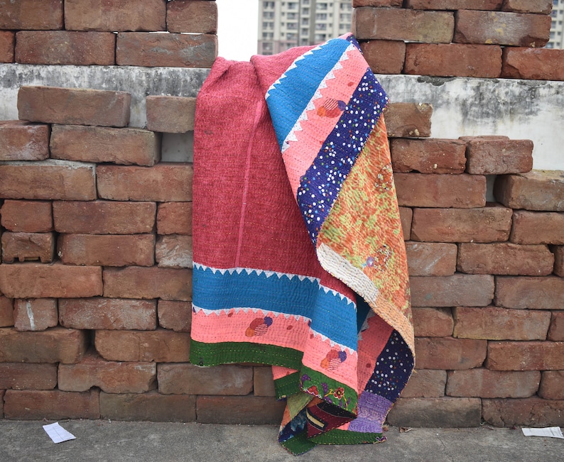 Beautiful Vintage Indian Kantha quilt patch handmade blanket Handmade Gift recycled sari quilt cotton Quilt Blanket patch carpet