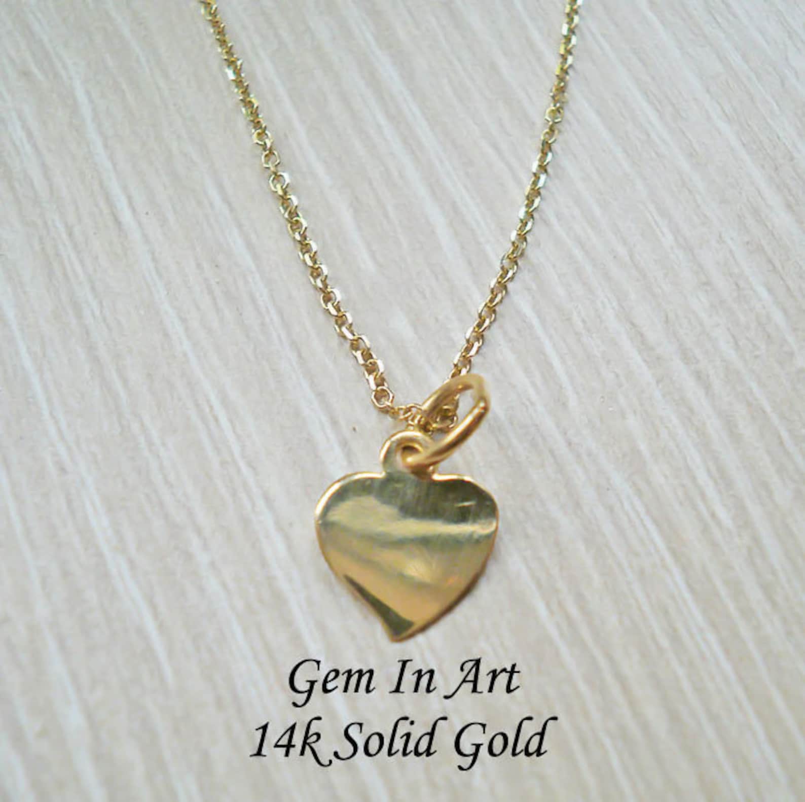 Heart Necklace Gold Solid Gold Pendant Heart Pendant 14K Etsy