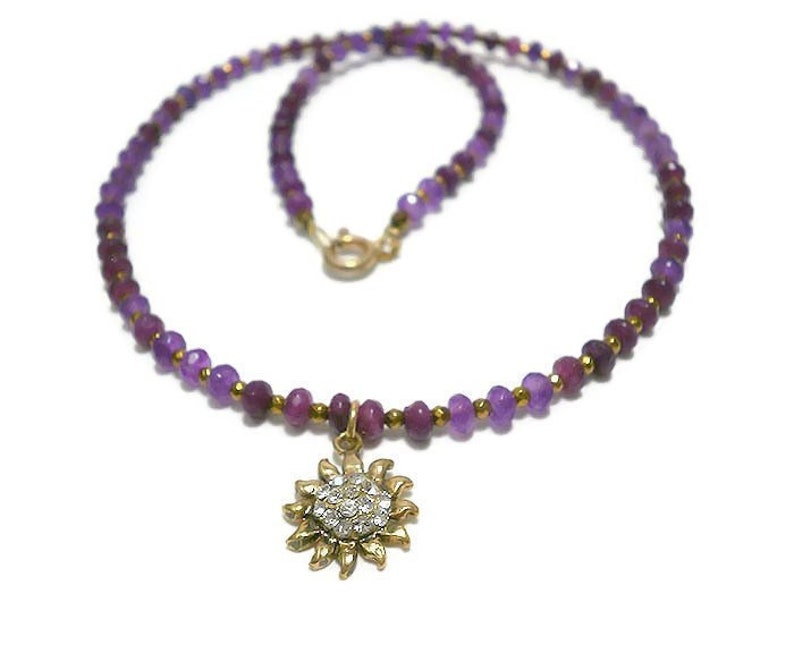 Amethyst jewelry,Dainty necklace,Dainty jewelry,Amethyst necklace,Gift for women,vintage jewelry,Purple necklace,sun jewelry,sun jewelry
