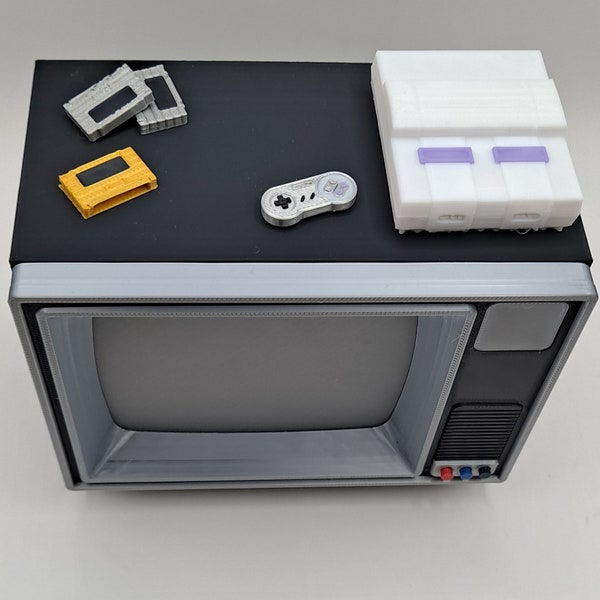 Retro TV 1990's Style with Super NES  Video Game System Miniature Diorama Television