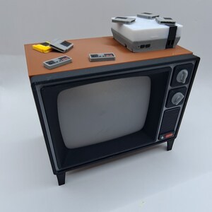 1980s TV Diorama with NES Nintendo Video Game Style Prop Shelf Desk Art Doll House