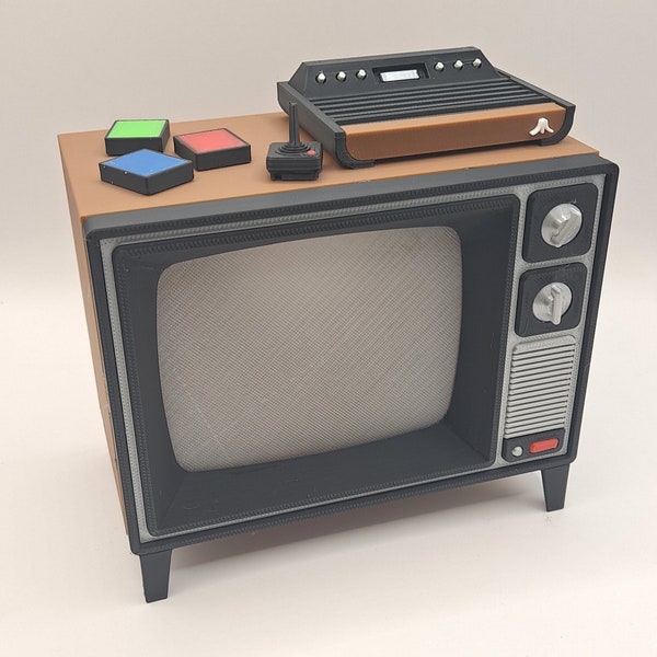 Televisor retro con sistema de videojuegos Atari Televisión diorama en miniatura de los años 70 y 80