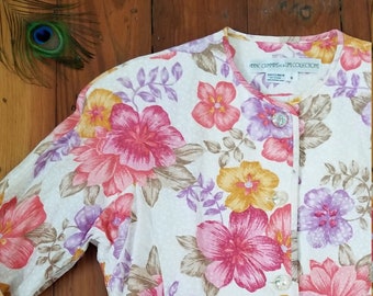 Vintage 1990s Anne Crimmins for UMI tropical floral linen blazer