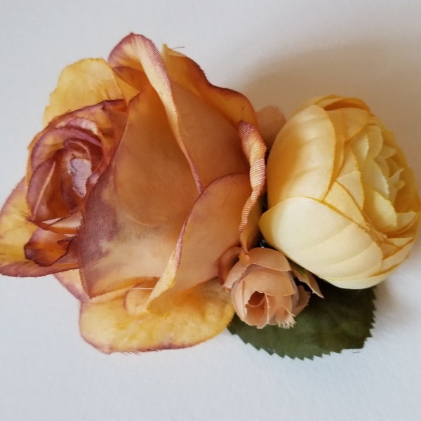 Autumnal yellow rose and peony handmade small floral fascinator