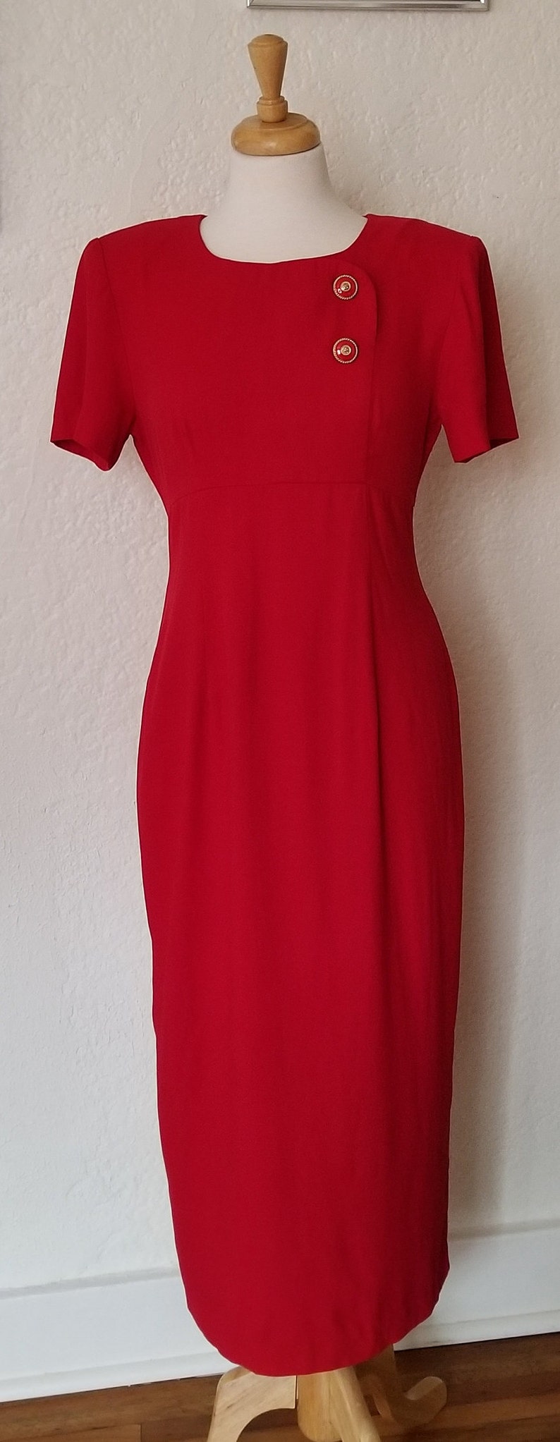 Vintage 1980s-1990s John Roberts red short-sleeved midi sheath dress image 3