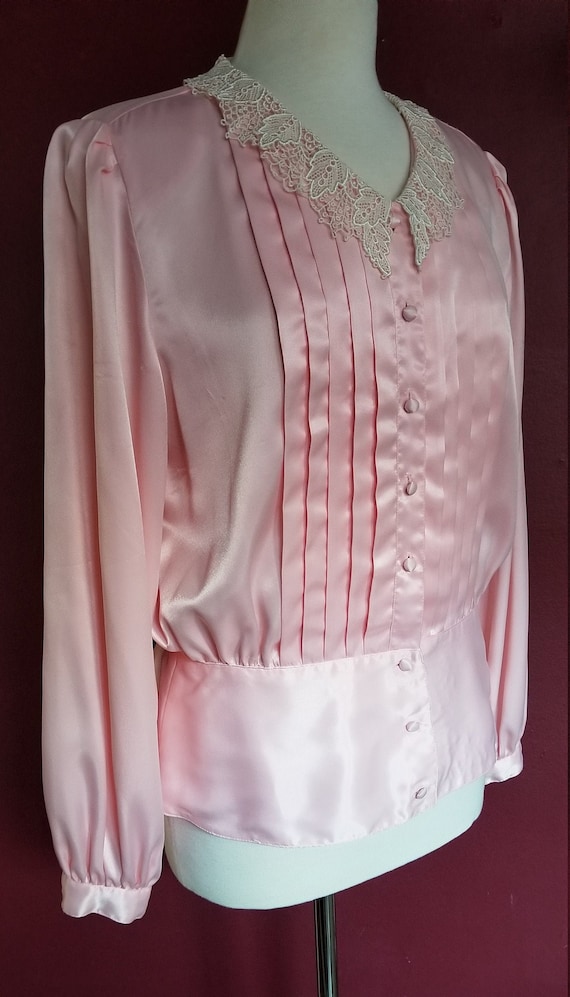 Vintage 1980s TJW by Mervyn's pleated pink blouse 