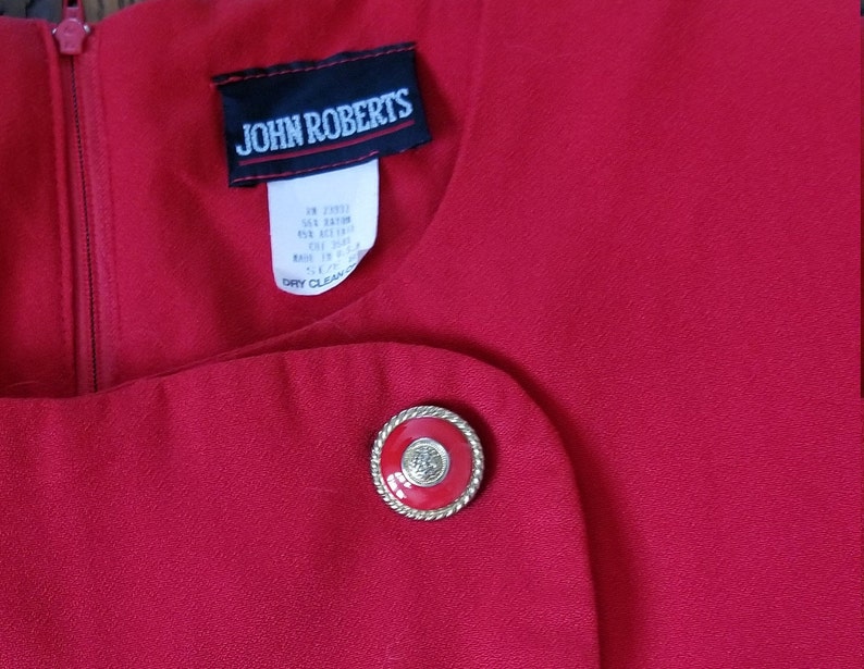 Vintage 1980s-1990s John Roberts red short-sleeved midi sheath dress image 8