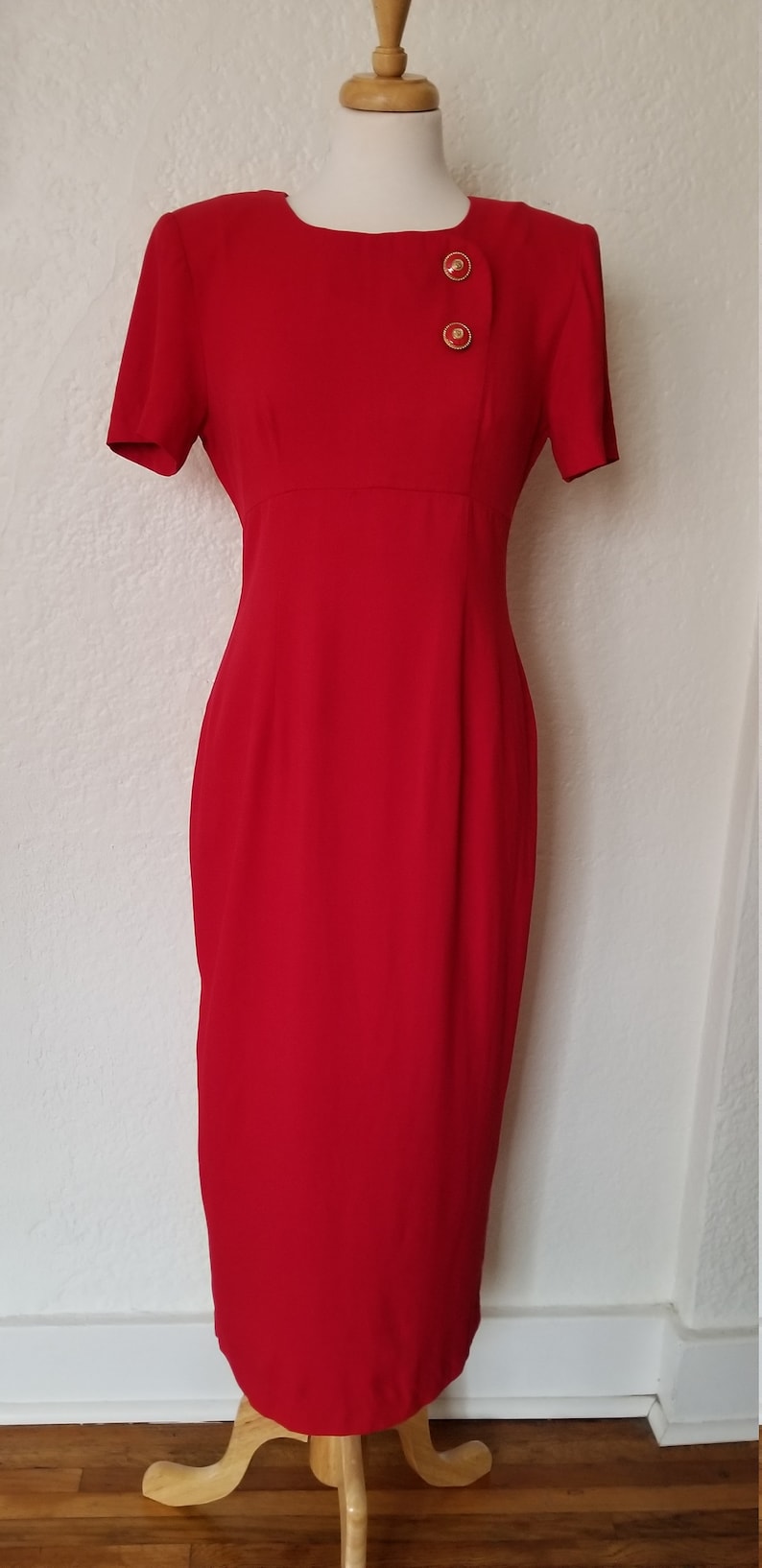 Vintage 1980s-1990s John Roberts red short-sleeved midi sheath dress image 1