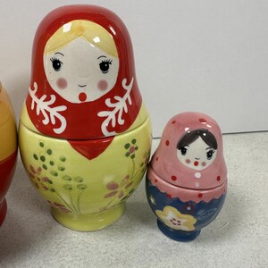 World Market Matryoshka Measuring Cups Ceramic Nesting Doll Set Whimsical image 3