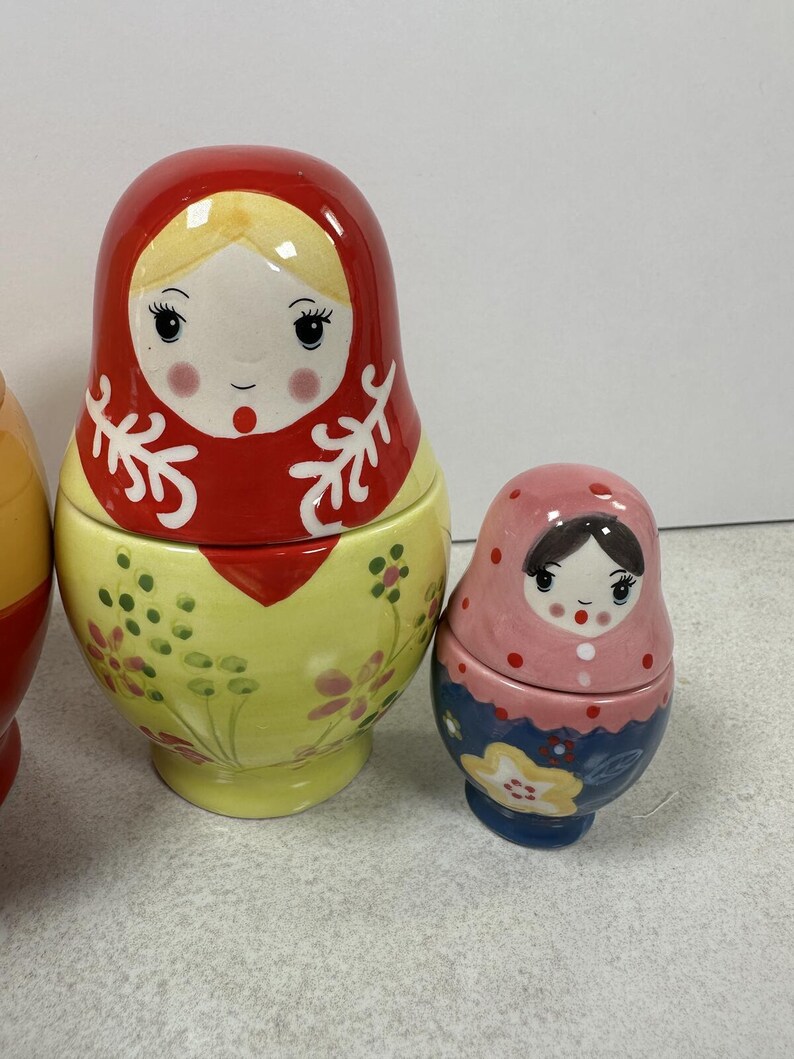 World Market Matryoshka Measuring Cups Ceramic Nesting Doll Set Whimsical image 3