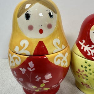 World Market Matryoshka Measuring Cups Ceramic Nesting Doll Set Whimsical image 2