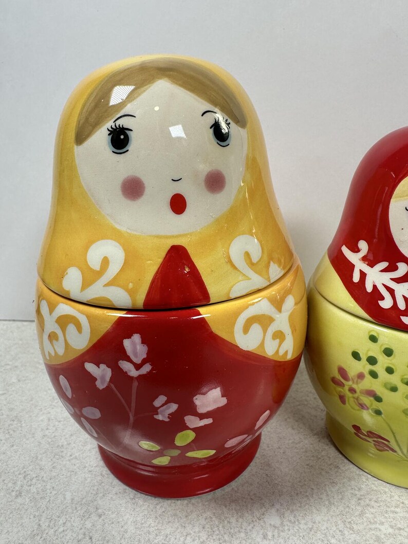 World Market Matryoshka Measuring Cups Ceramic Nesting Doll Set Whimsical image 2