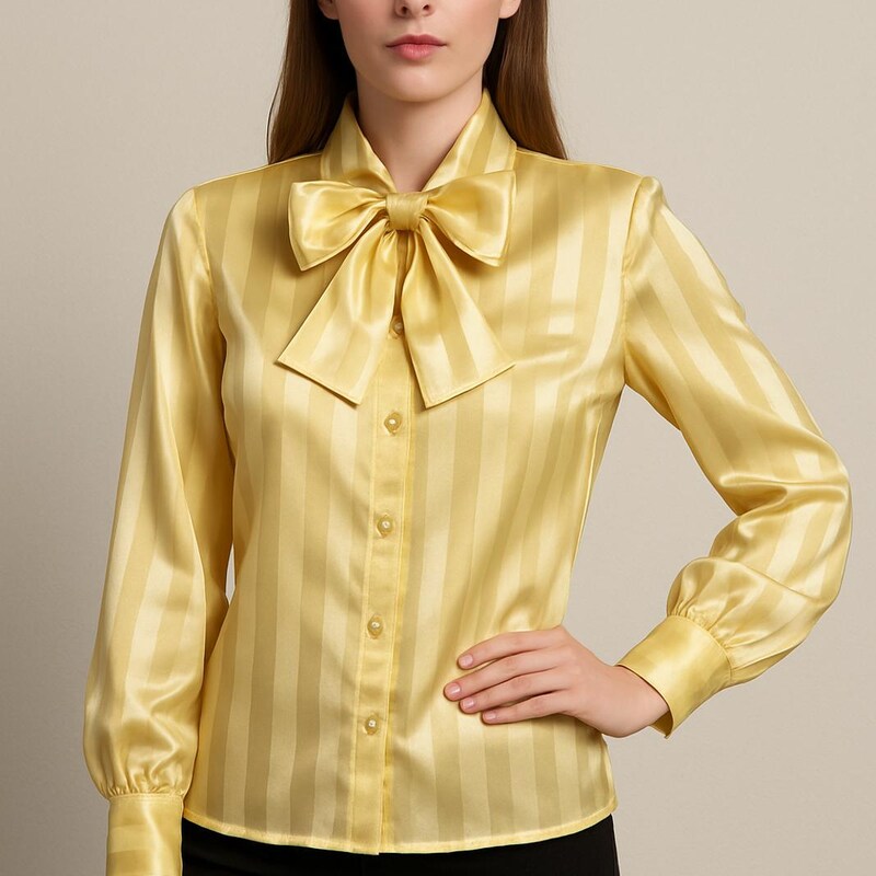 Vintage Satin Pleating Blouse Casual Office Blouse main image 0
