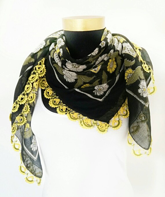 CLEARANCE Cotton Scarf, Vintage Turkish Oya Scarf,