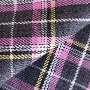 Charcoal & Lilac Pink Tartan Plaid Fabric for Garments and Soft Furnishing, Gabardine Fabric for Skirt Pants Vest Pillow Tablecloth