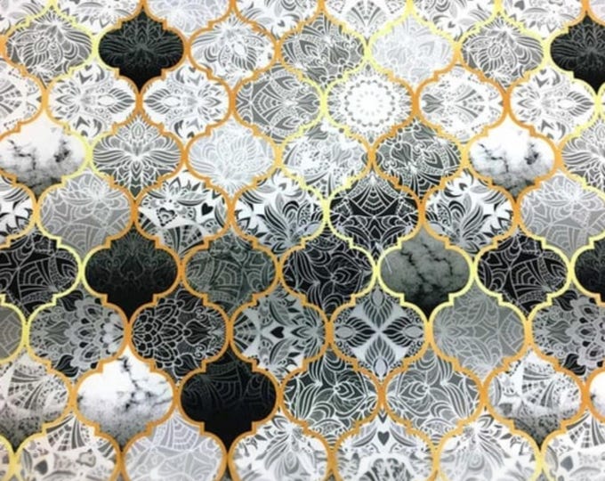 Moroccan Upholstery Fabric by the Yard, Brown Gold Ombre Trellis Tiles ...