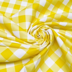 Yellow and White Gingham Fabric by Yard, Upholstery Fabric for Curtain Pillow Tablecloth, Farmhouse Check Print Fabric, Kitchen Fabric